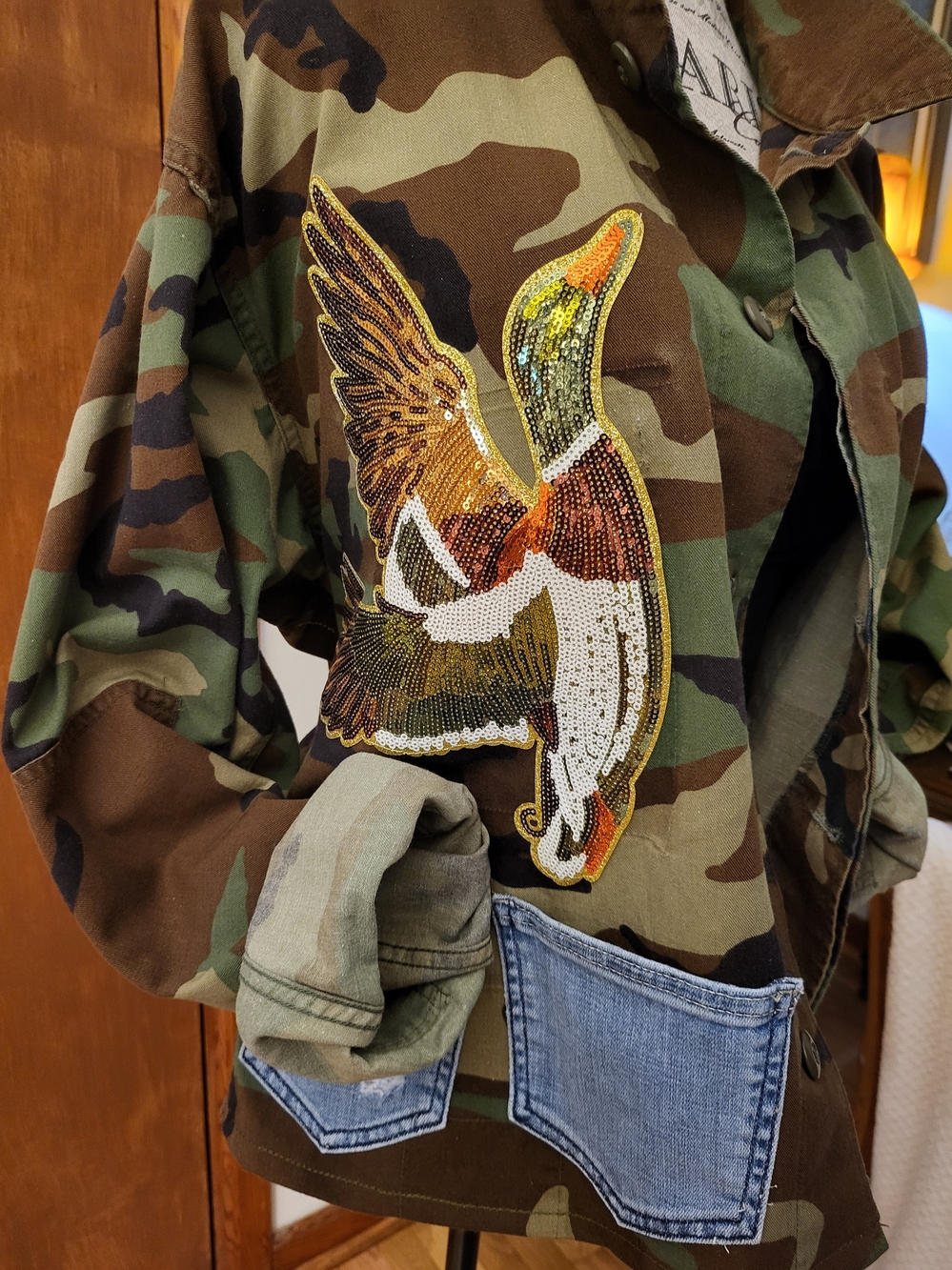 Upcycled Camo Jacket for Women Make Me An Offer  Great With Jeans Oversized ❤